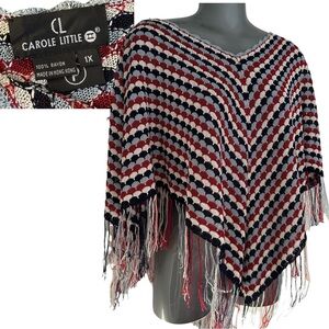 VTG Carole Little Red, White, and Blue Knit Poncho